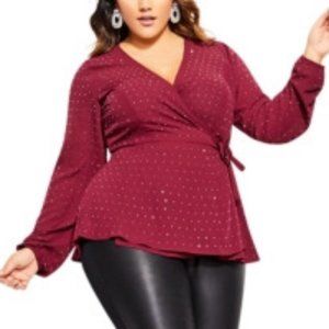 City Chic Bling Flirt Top Size 18 - Burgundy